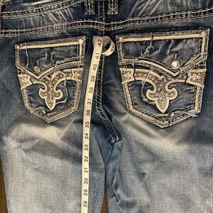 Rock Revival Boot Cut Blue Denim Jeans with Embroidered Pockets